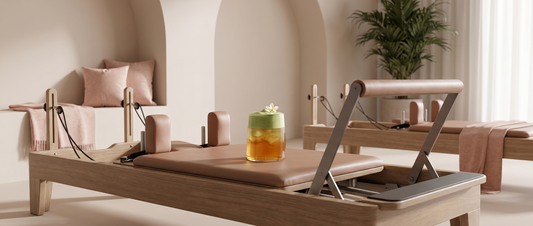 pilates studio with matcha and jasmine tea