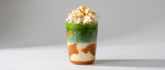 matcha green tea latte with lemon popcorn, summer matcha recipe