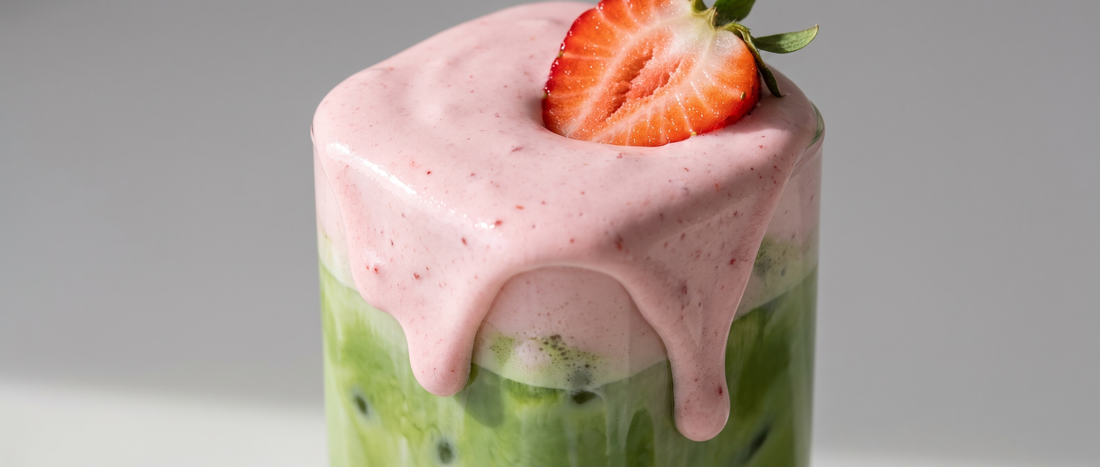 Iced matcha latte with strawberry cream cloud