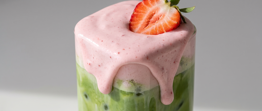 Iced matcha latte with strawberry cream cloud
